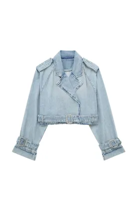 ' John' Collared Long Sleeve Denim Short Trench Coat