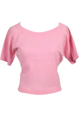 1950s Mirsa Vintage Pink Wool Short Sleeve Sweater