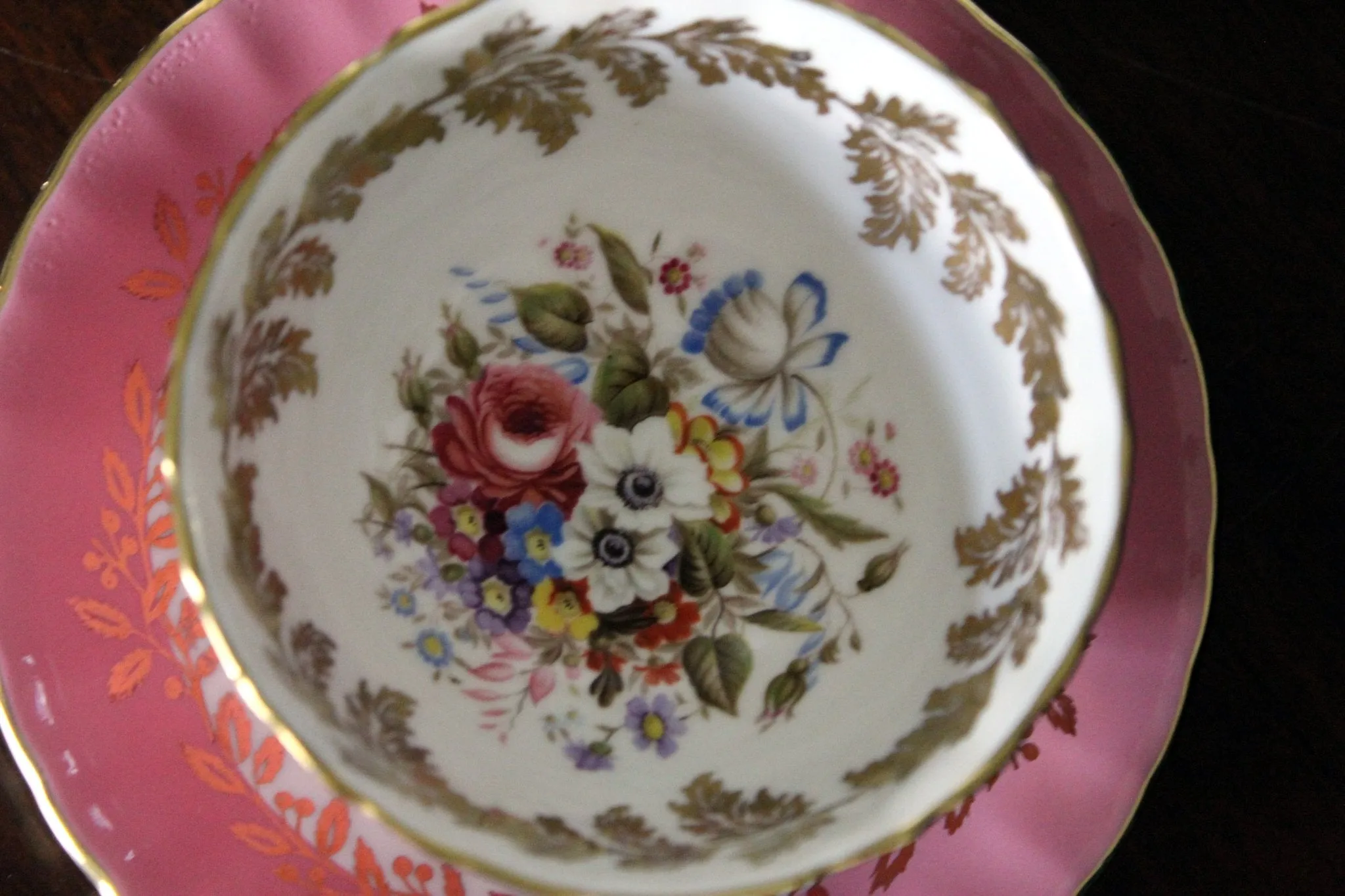Aynsley Dusky Pink Teacup, Floral Interior, Oban Tea Cup & Saucer Set -J