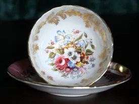 Aynsley Dusky Pink Teacup, Floral Interior, Oban Tea Cup & Saucer Set -J
