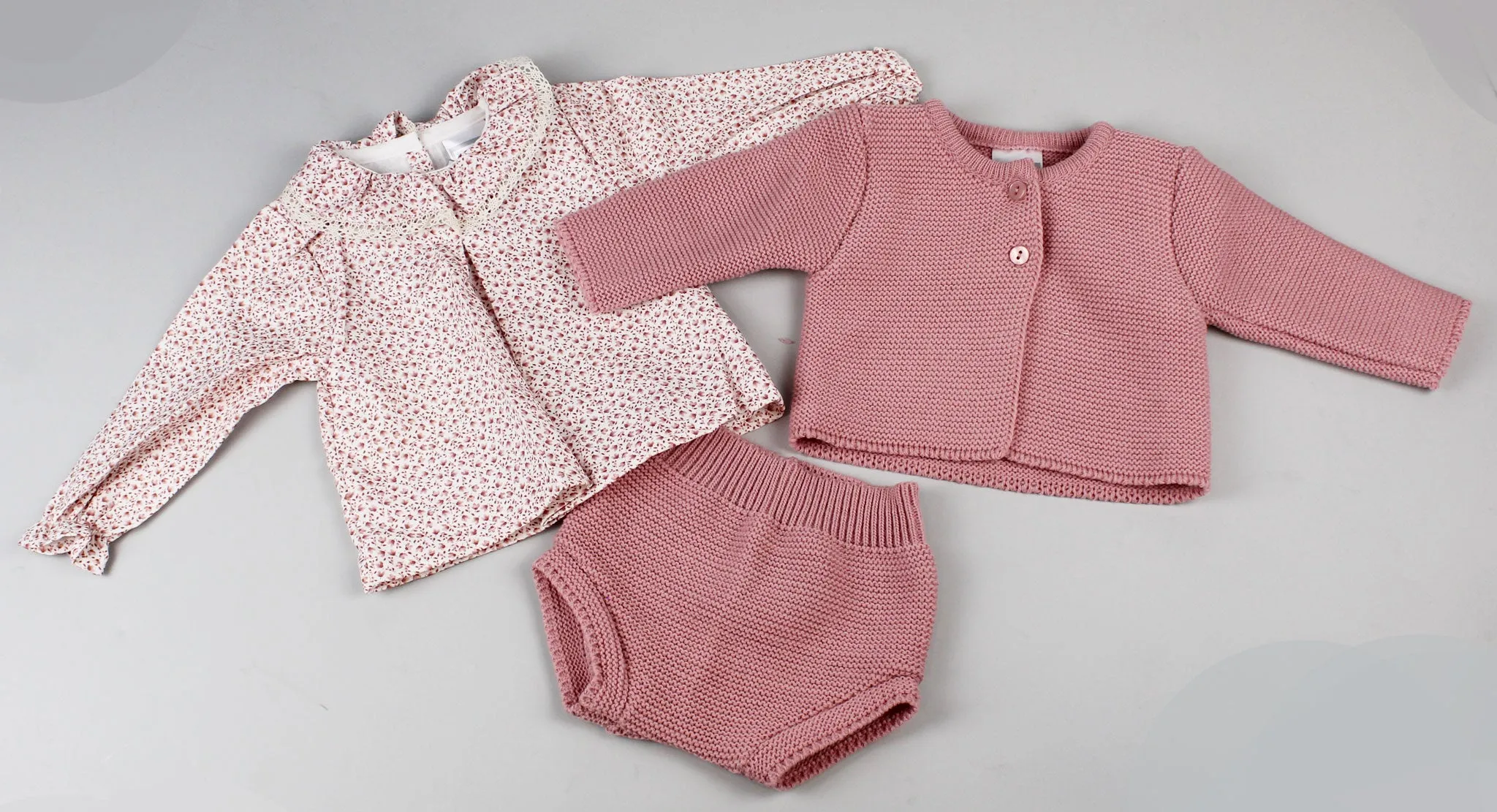 Baby Girl 3 Piece Knitted Outfit - Dusky Pink - Pex Sadie