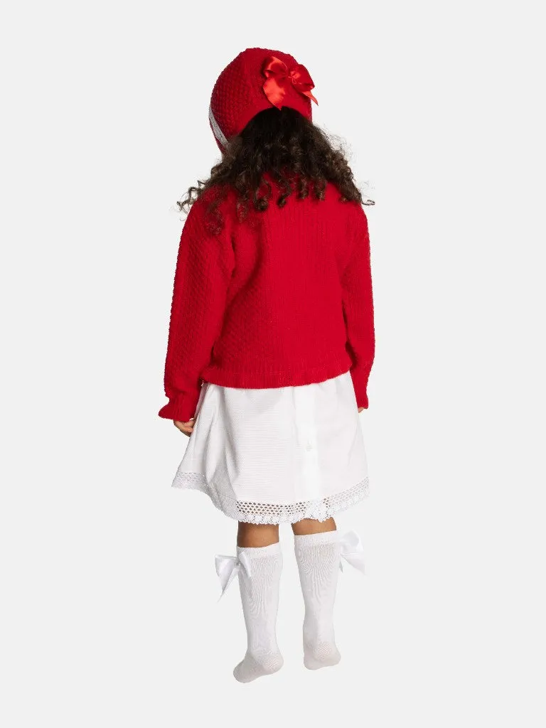 Baby Girl Cardigan & Bonnet Set - Red