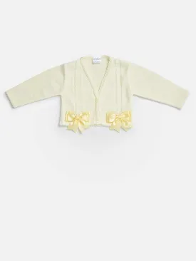 Baby Girl Kinder V-Neck Cardigan and 2 Big Bows-Lemon Yellow