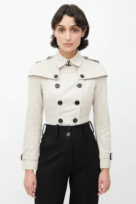 Beige Double Breasted Cropped Trench Coat