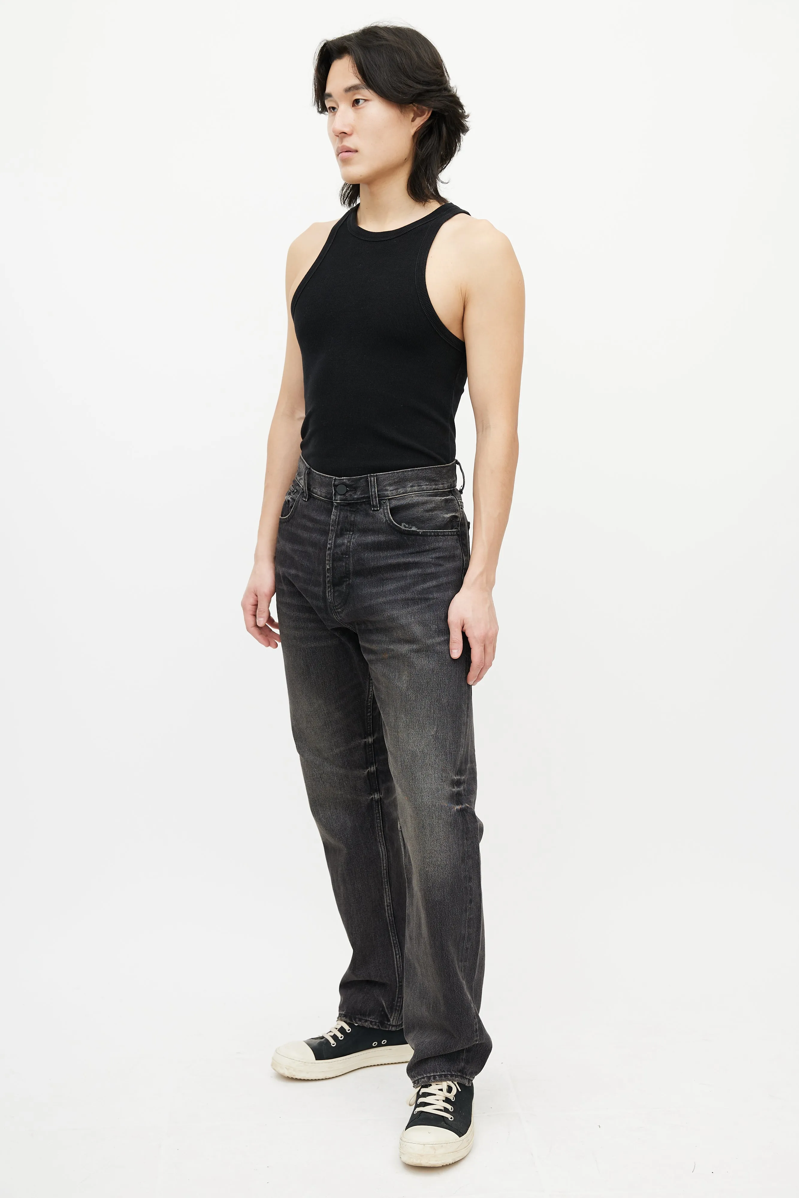 Black Washed Straight Leg Jeans