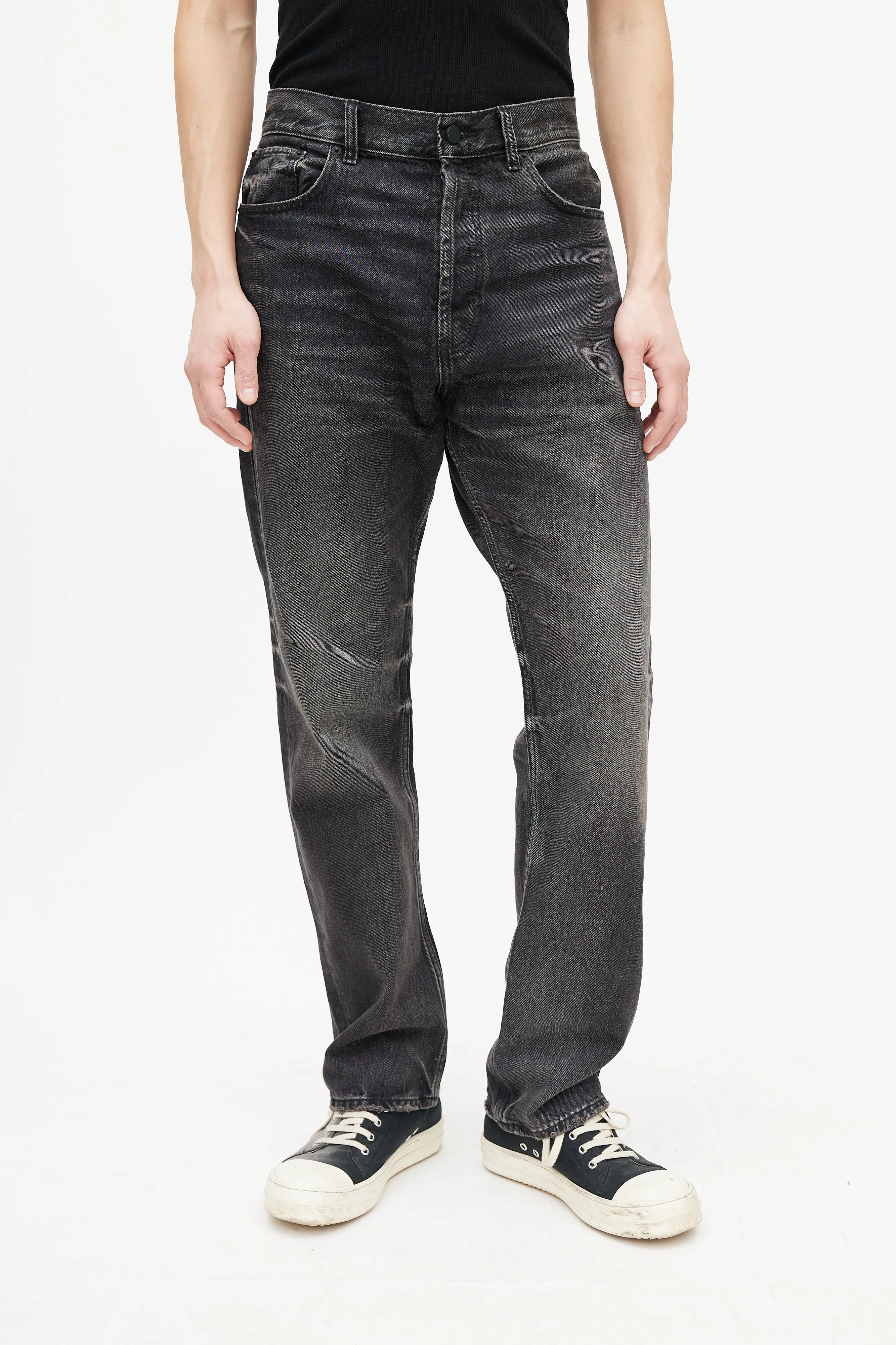 Black Washed Straight Leg Jeans