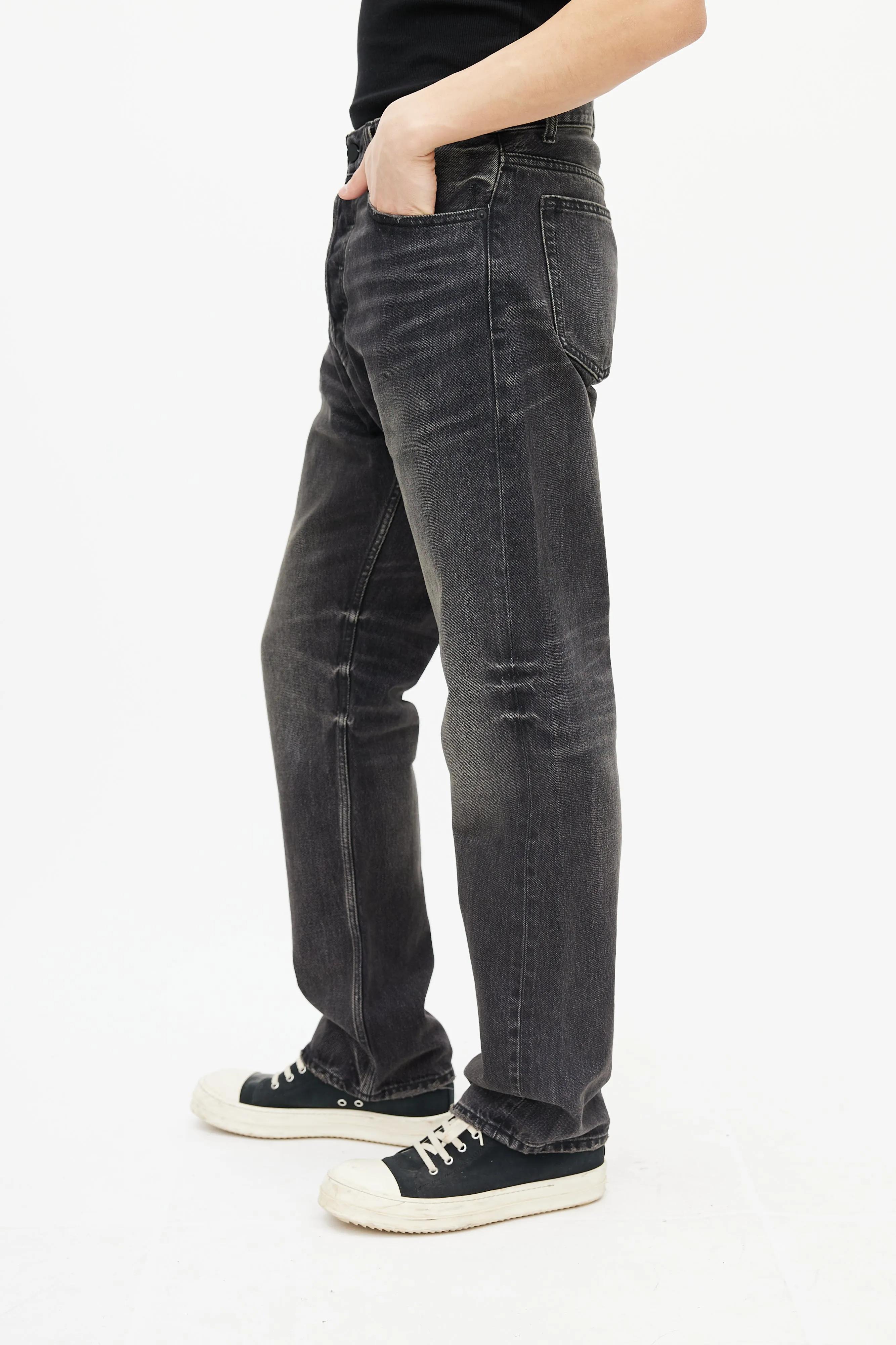 Black Washed Straight Leg Jeans