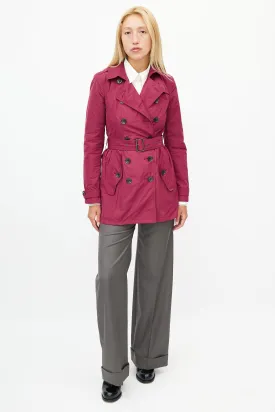 Burgundy Nylon Belted Trench Coat
