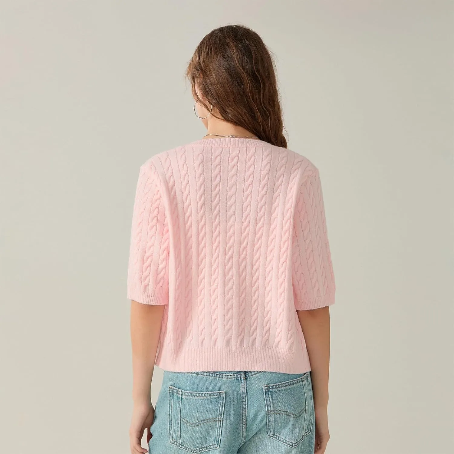 Cable Knit Short Sleeve Cardigans for Women Vintage Button Down Sweaters Casual Going Out Tops