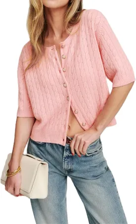 Cable Knit Short Sleeve Cardigans for Women Vintage Button Down Sweaters Casual Going Out Tops