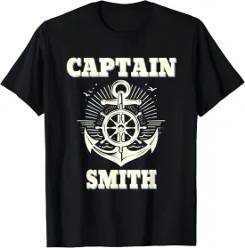 Captain Smith Anchor and Ship Wheel Nautical Graphic Design T-Shirt