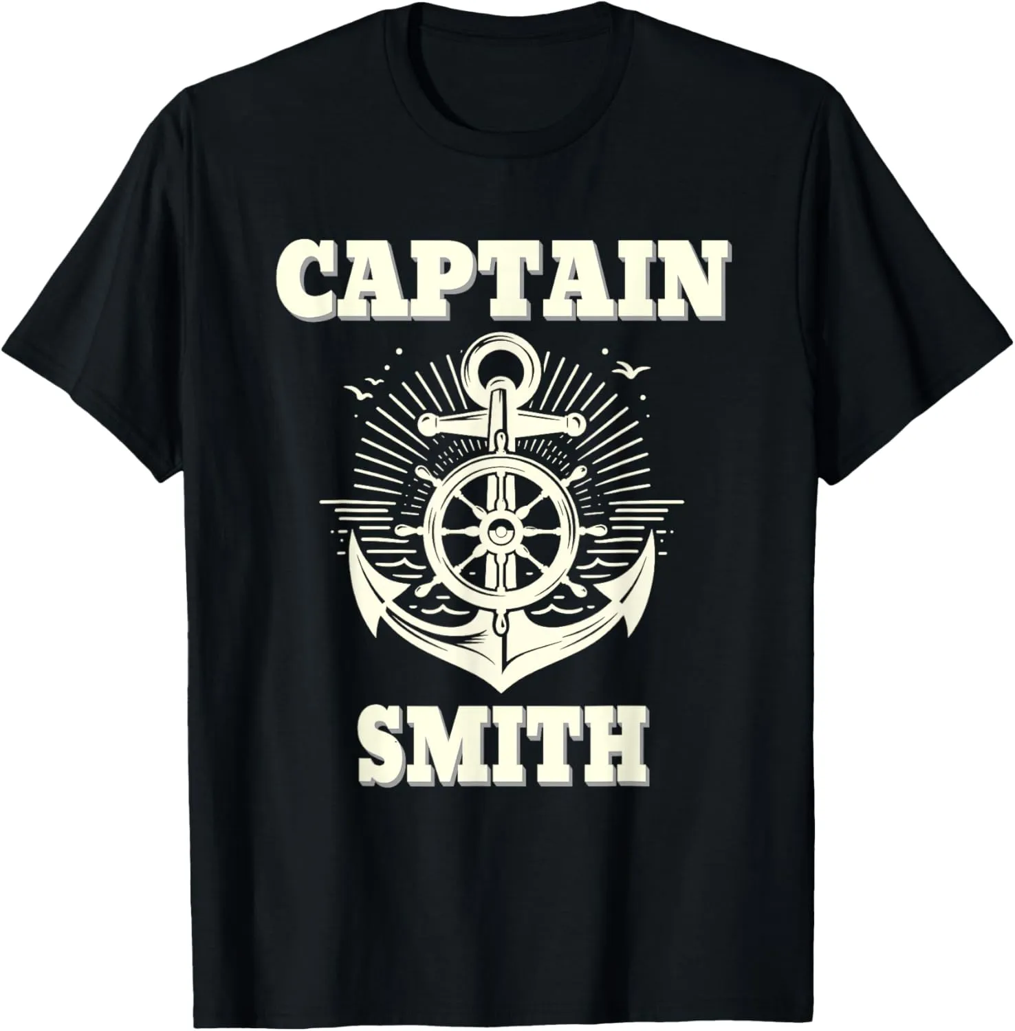 Captain Smith Anchor and Ship Wheel Nautical Graphic Design T-Shirt