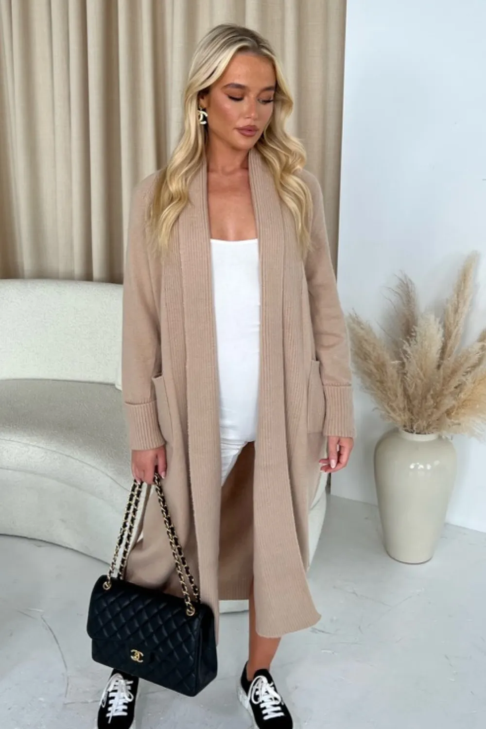 Charlotte Camel Long Knitted Cardigan