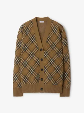 Check wool mohair blend cardigan