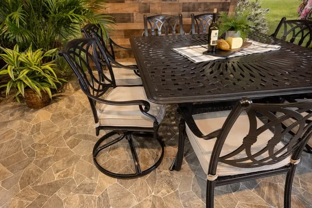 CHELSEA 9 PIECE DINING SET - 64" x 64" Square Chelsea Dining Table, 4 Chairs and 4 Swivel Chairs