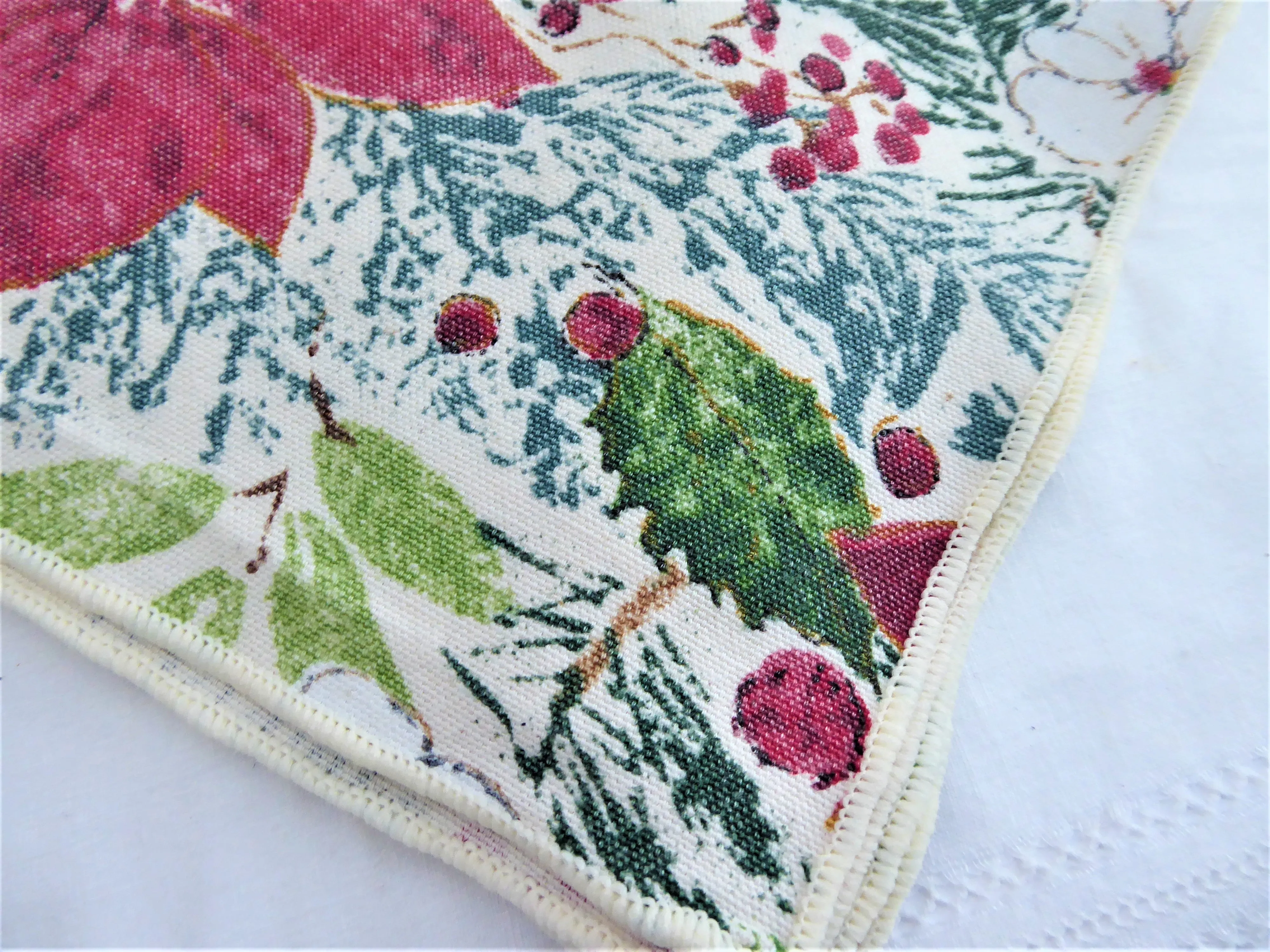 Christmas Napkins Set of 4 Poinsettias Holly Pine 16 Inch Napkins 1990s Holiday Tea Party