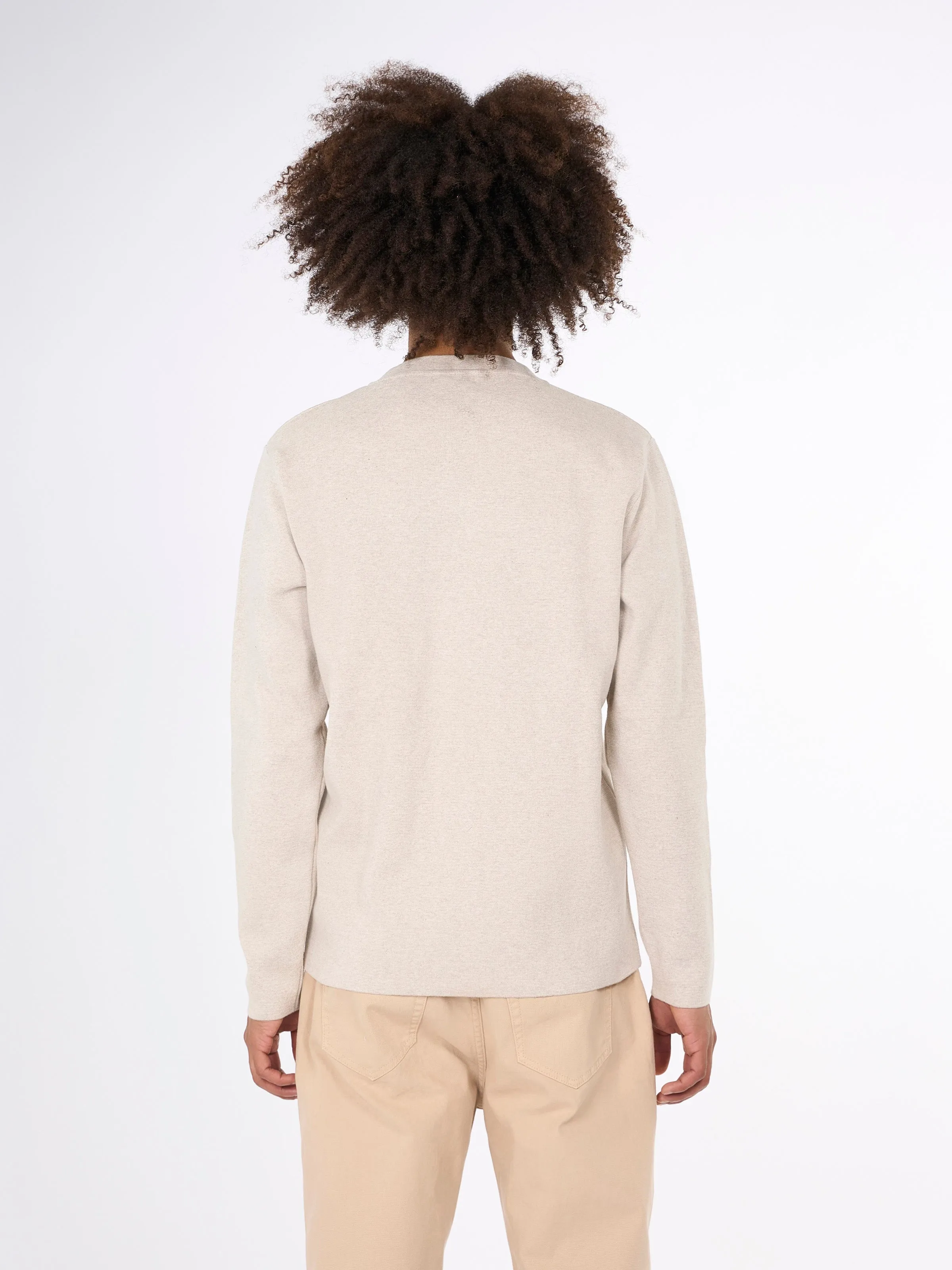 Cotton cardigan crew neck knit - - Nature Melange