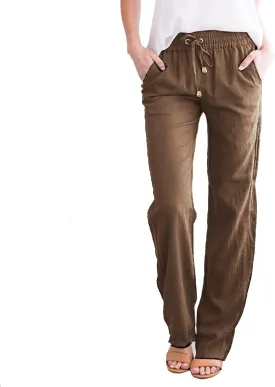 Cotton Linen Pants for Women Printed Capri Pant Plus Size Wide Leg Sweatpants Summer Cropped Elastic Waist Trousers