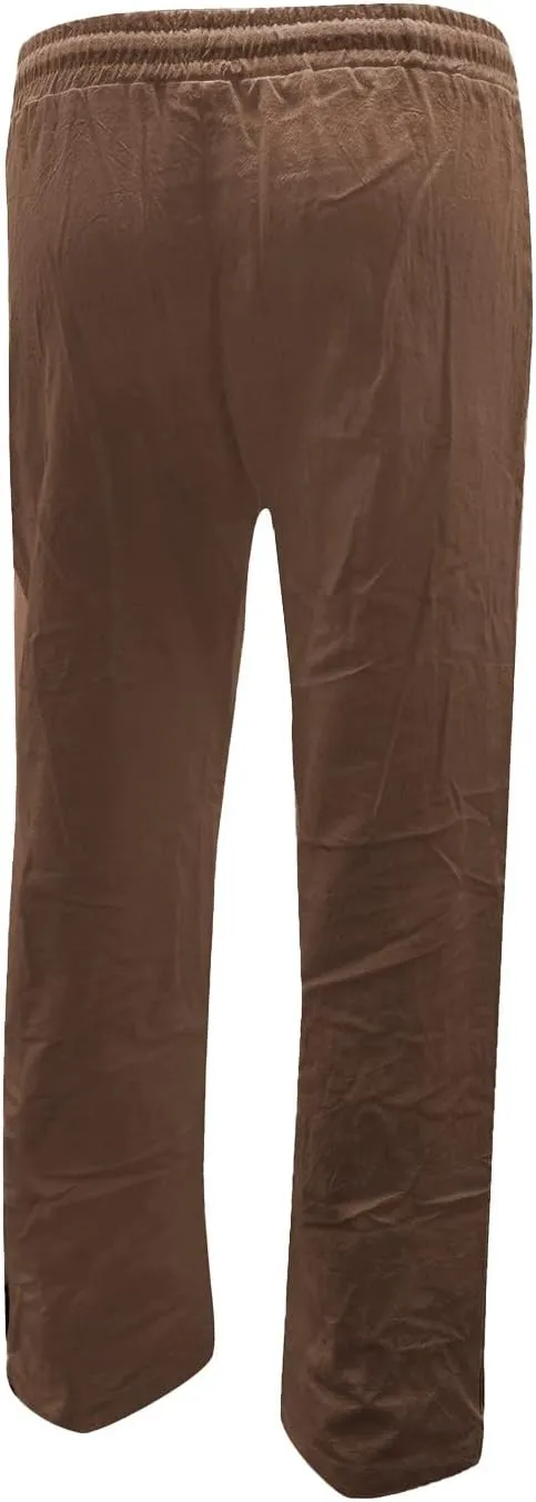 Cotton Linen Pants for Women Printed Capri Pant Plus Size Wide Leg Sweatpants Summer Cropped Elastic Waist Trousers
