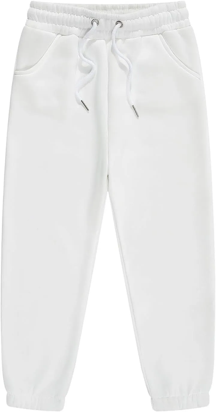 Cotton Sweatpants for Boys Girls Pull On Joggers Drawstring ounge Pants for Teen Kids Plain Elastic Waist Jogger Pants