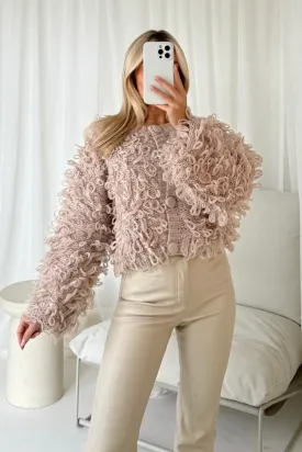Daisy beige shaggy knit cardigan