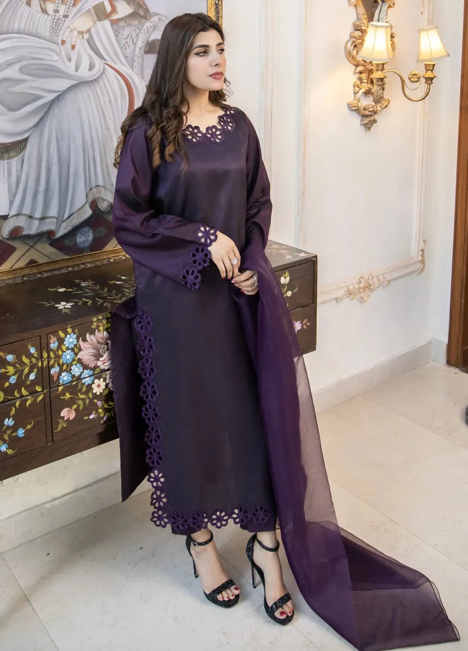 Dark Plum Raw Silk Pret 3 PCs