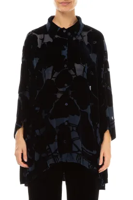 Devoré Pattern Midnight Blue Silk Velvet Shirt