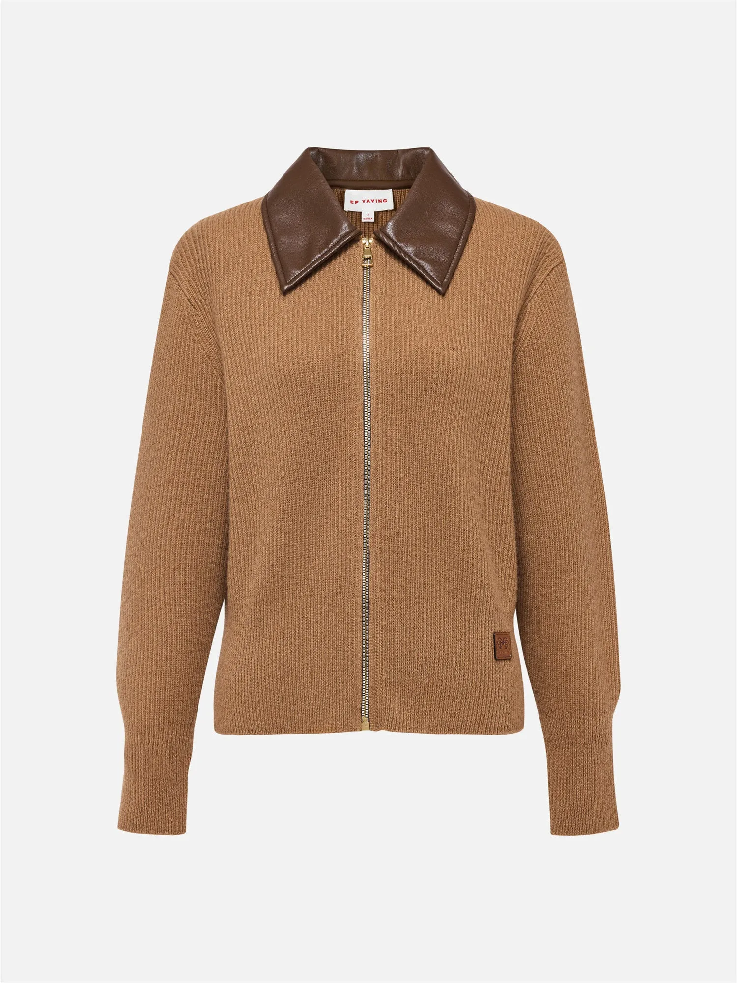 EP YAYING Cashmere Leather Collar Knitted Sweater