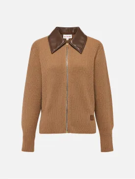 EP YAYING Cashmere Leather Collar Knitted Sweater