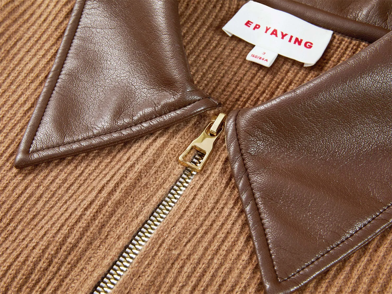 EP YAYING Cashmere Leather Collar Knitted Sweater