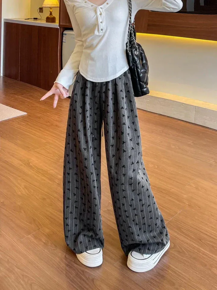 Fashionkova Annette Bow Print Wide-Leg Pants