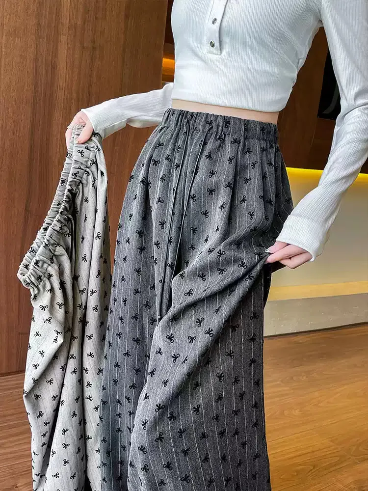 Fashionkova Annette Bow Print Wide-Leg Pants