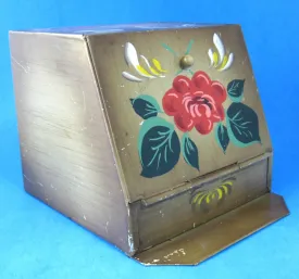 Folk Art Hand Painted 1930s Tole Tea Tin Tea Bin Tin Canister Tin Kitchenalia Storage Tin