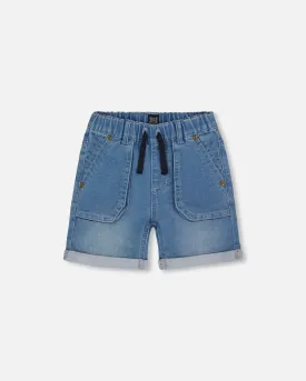 French Terry Denim Short Denim Blue