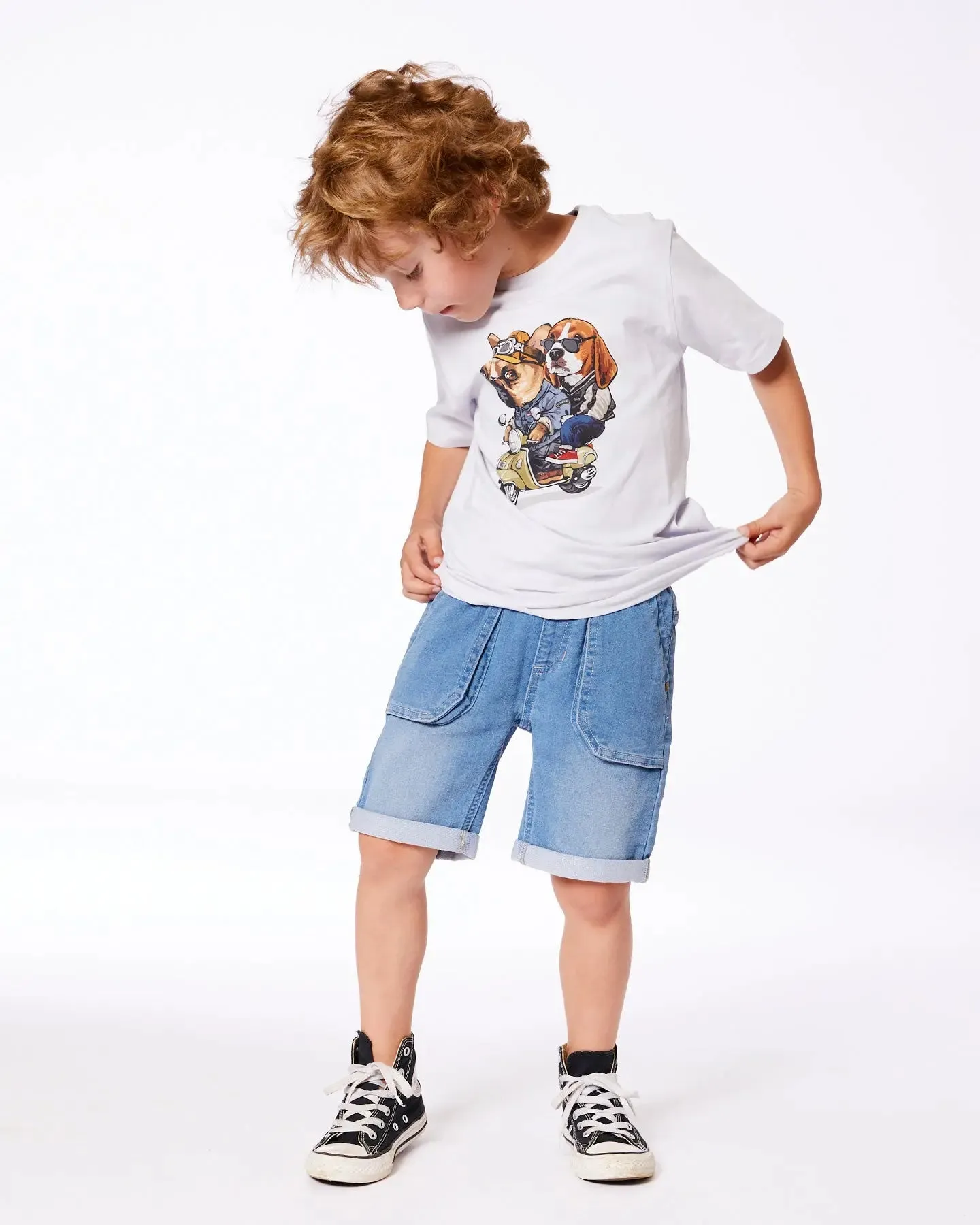French Terry Denim Short Denim Blue