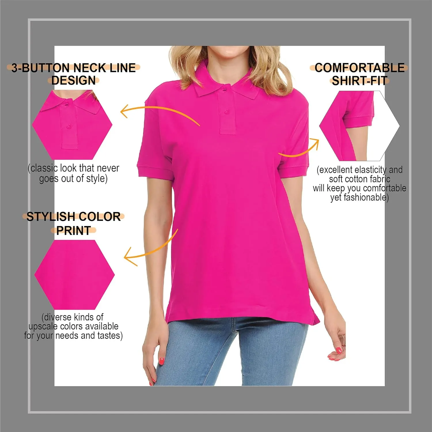 FRESH TEE Women's Adult Unisex 100% Cotton Classic Fit Polo Shirt Short Sleeve for Daily Work School Uniform
