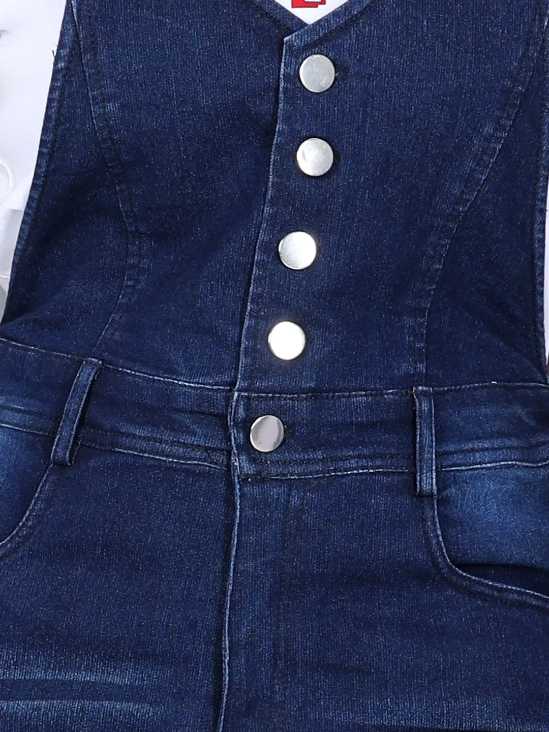 Girl's  Navy Denim Dungaree With Front Buttons ( T Shirt Not Provided) - StyleStone Kid