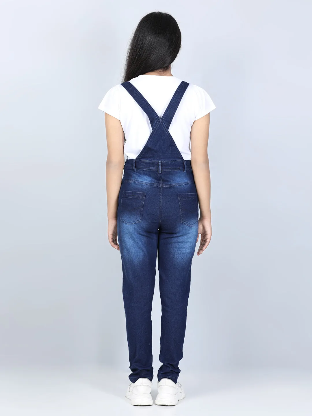 Girl's  Navy Denim Dungaree With Front Buttons ( T Shirt Not Provided) - StyleStone Kid