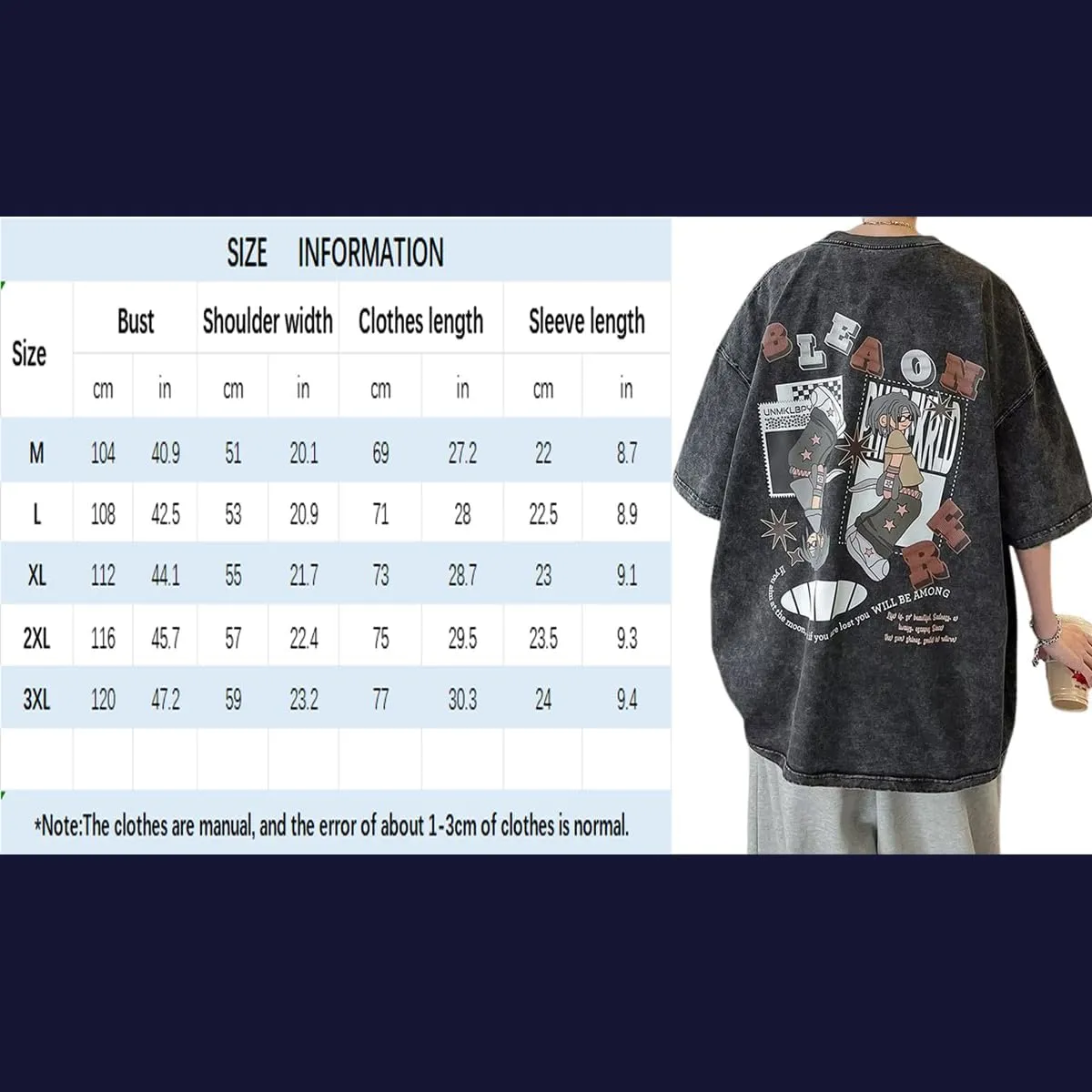 Gothic Short Sleeved T-Shirt, Men's Cartoon Anime Printed T-Shirt, Men's Retro Dark Hiphop high Street top