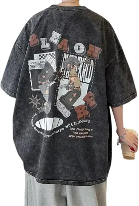 Gothic Short Sleeved T-Shirt, Men's Cartoon Anime Printed T-Shirt, Men's Retro Dark Hiphop high Street top
