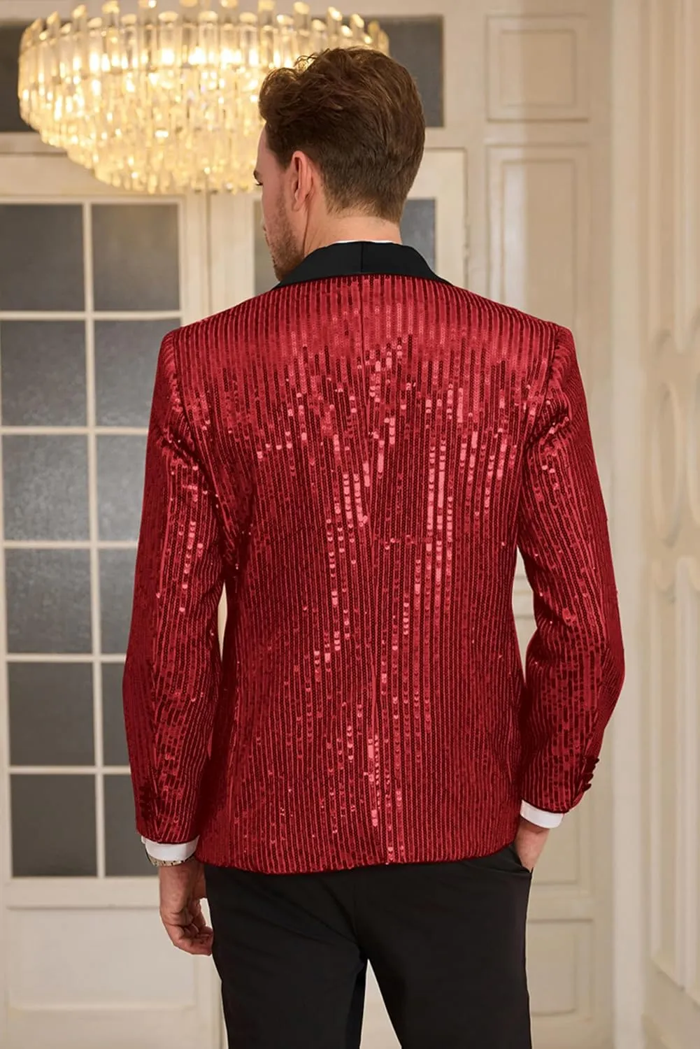 GRACE KARIN Mens Shiny Sequin Blazer One Button Suit Jacket Shawl Lapel Tuxedo Party Dinner Prom