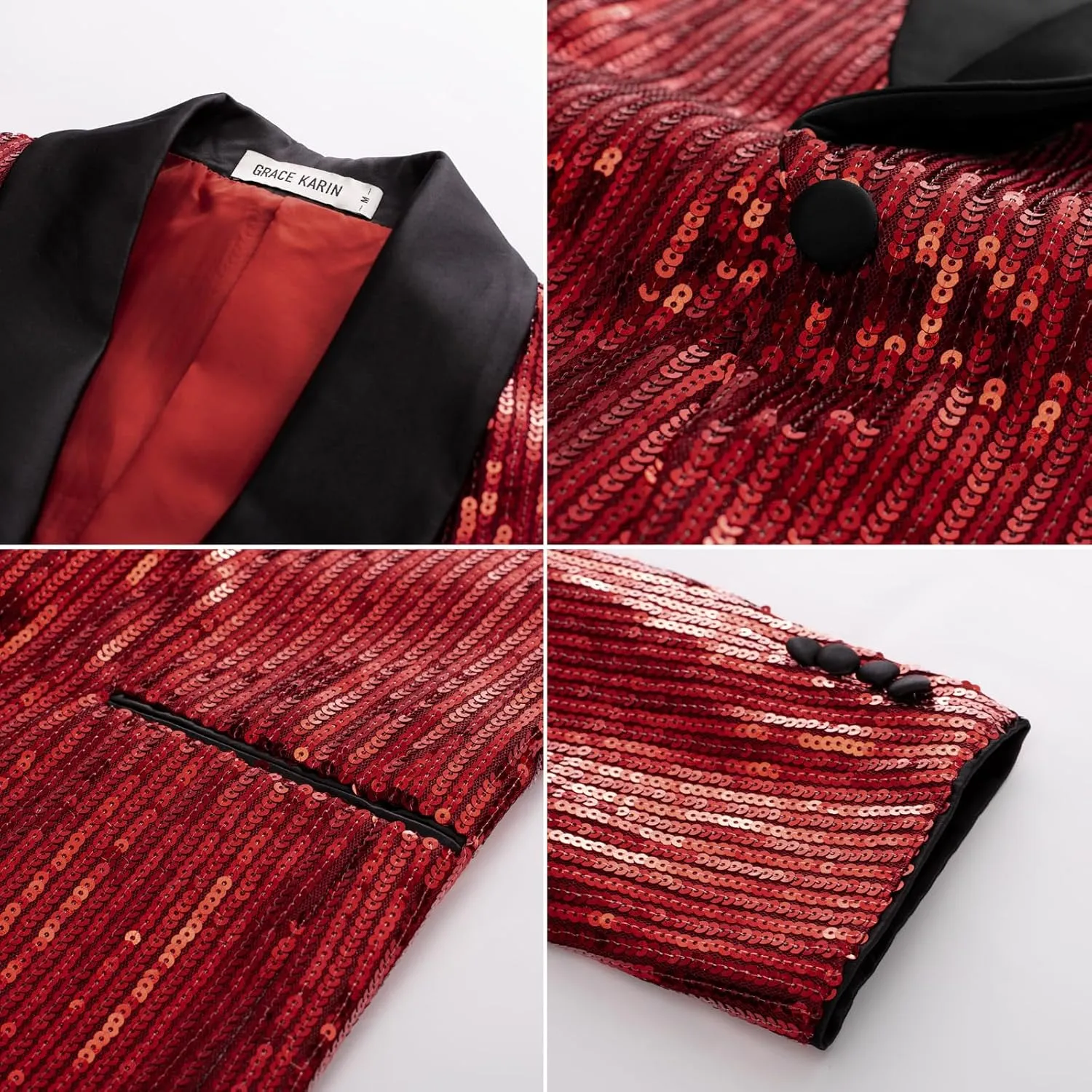 GRACE KARIN Mens Shiny Sequin Blazer One Button Suit Jacket Shawl Lapel Tuxedo Party Dinner Prom