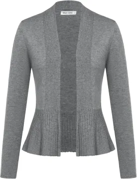 GRACE KARIN Women's Casual Draped Open Front Cropped Cardigan Long Sleeve Sweater Peplum Knit Outwear