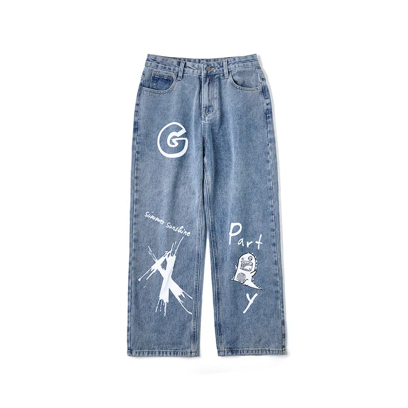 Graffiti casual long loose wide-leg pants