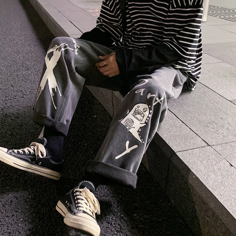 Graffiti casual long loose wide-leg pants
