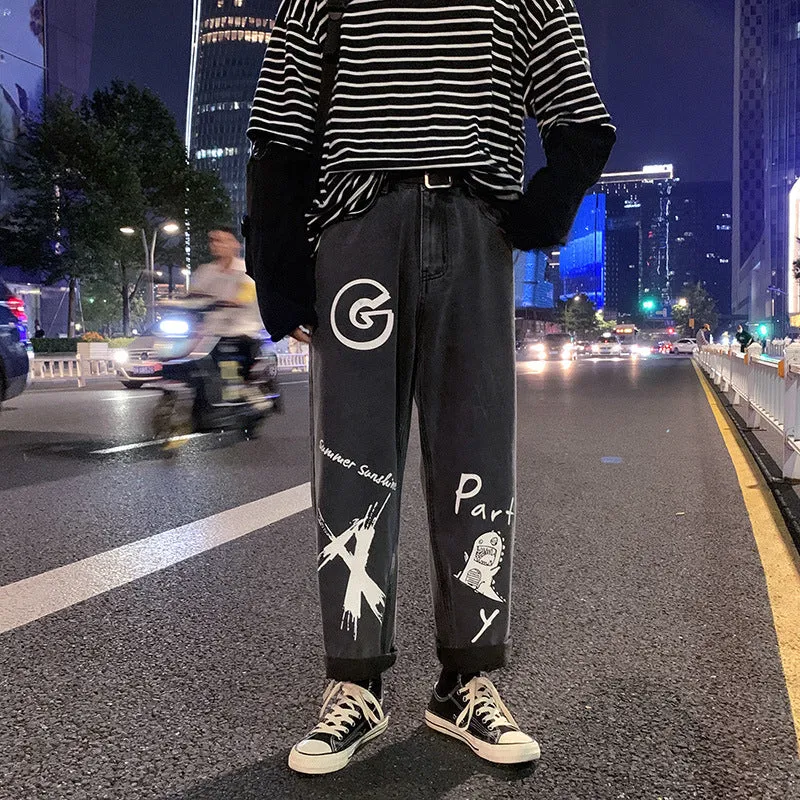 Graffiti casual long loose wide-leg pants