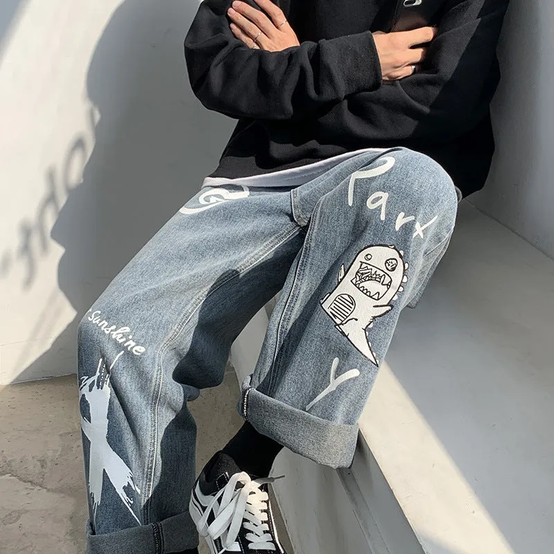Graffiti casual long loose wide-leg pants