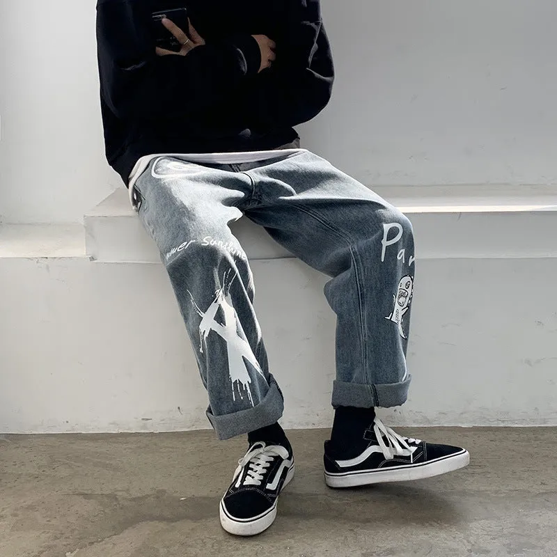 Graffiti casual long loose wide-leg pants