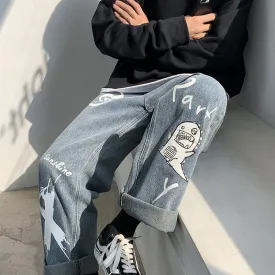 Graffiti casual long loose wide-leg pants
