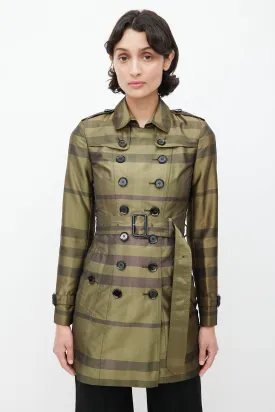 Green & Black Plaid Double Breasted Trench Coat